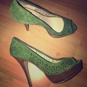 Green suede heels